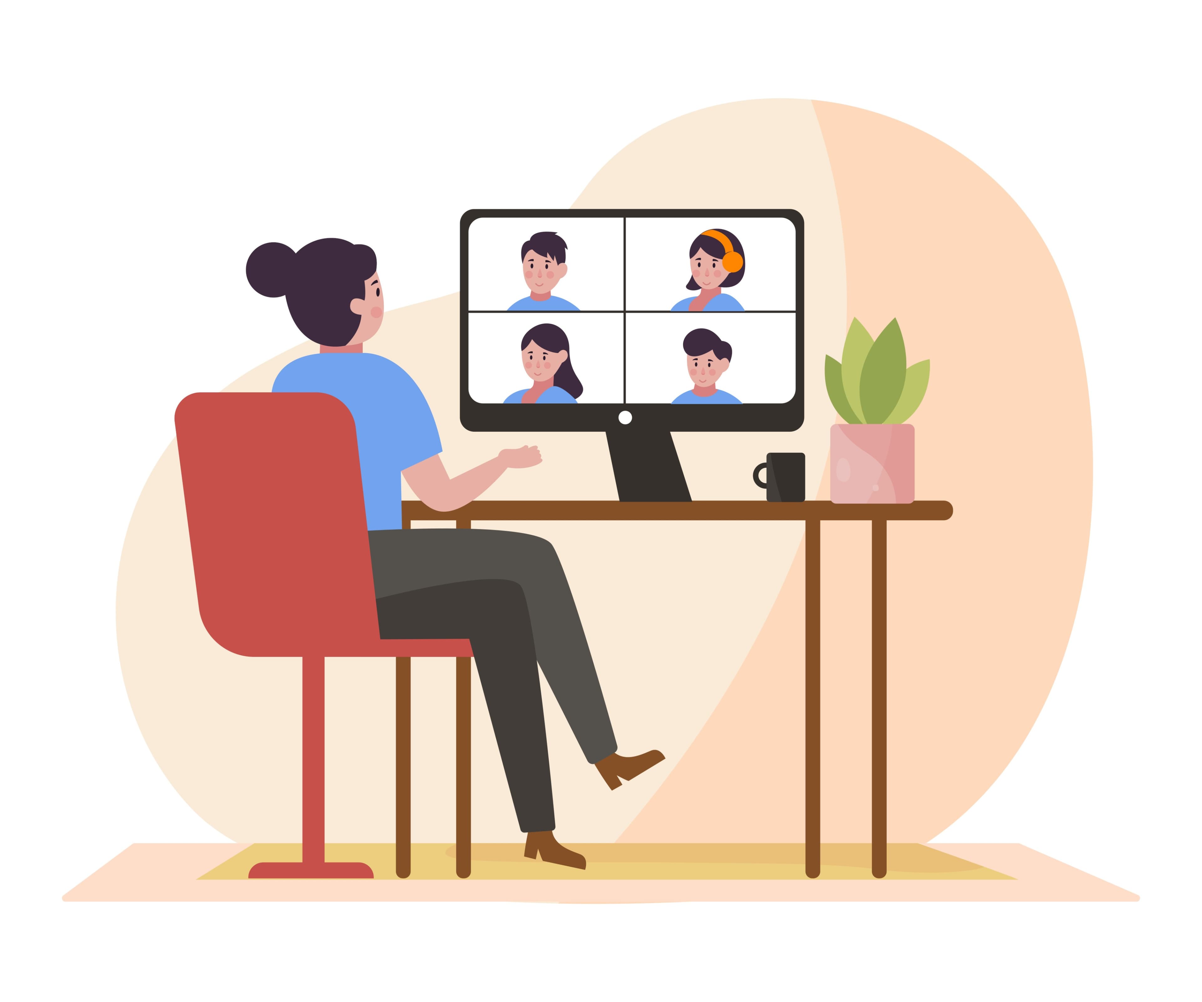 A woman talking on a virtual work meeting