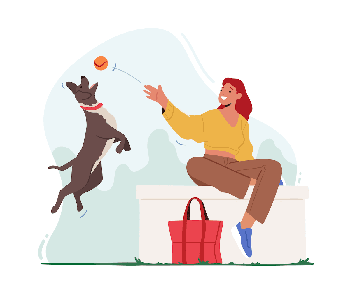 A woman throwing a ball to her dog